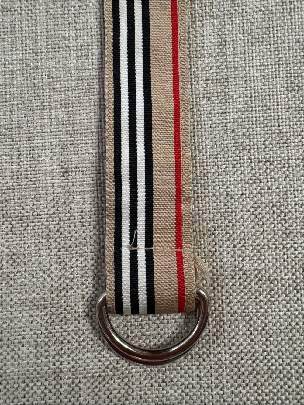 Striped Canvas D Ring Belt Tan Black White Red Adjustable 40 Inch